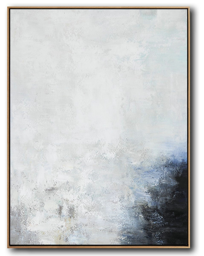 Vertical Vertical Abstract Art On Canvas,Modern Abstract Wall Art,Grey,White,Black,Blue